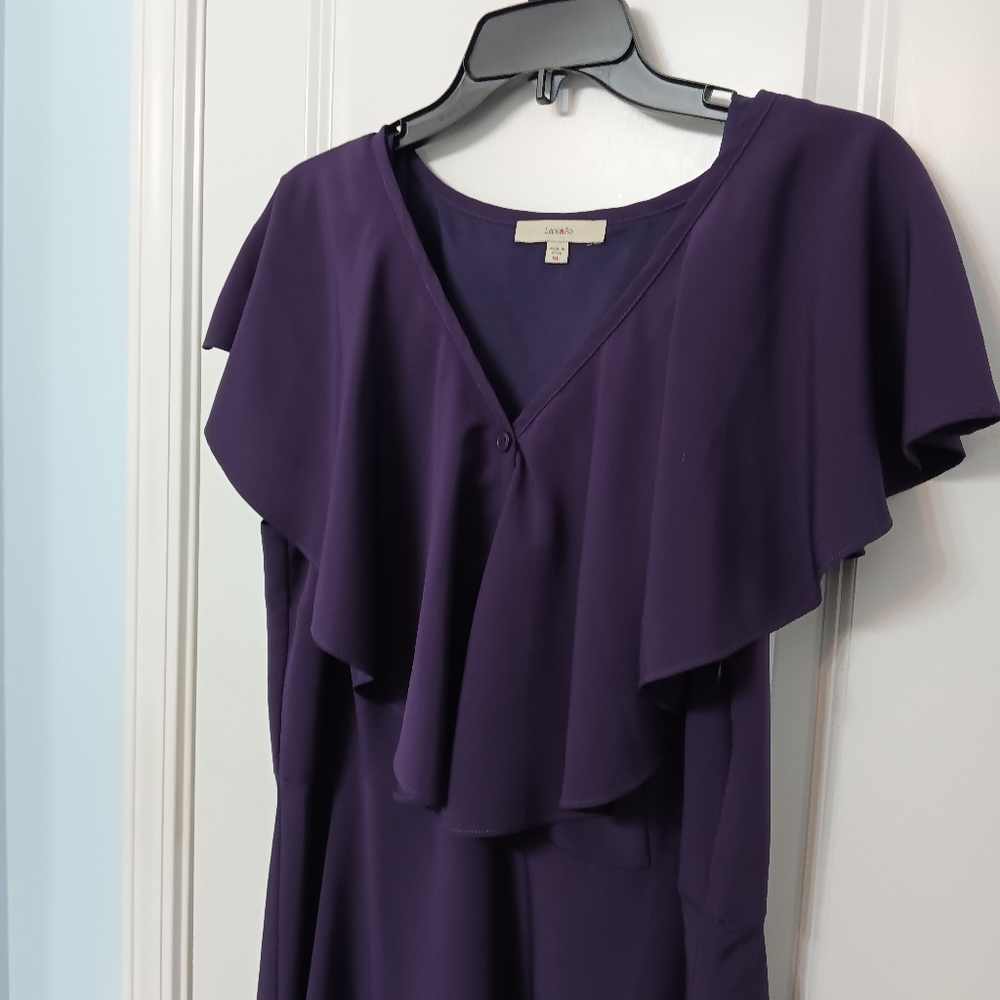Lark & Ro Purple Asymmetrical Ruffled Midi Dress - Picture 4 of 4